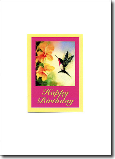 Hummingbird and Orchid Happy Birthday image