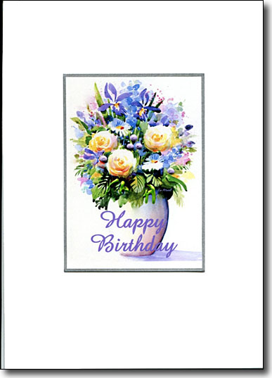 Iris and Roses Happy Birthday card
