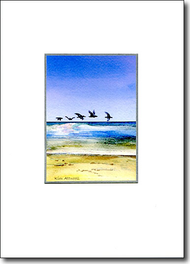Pelicans Above Wave handmade card