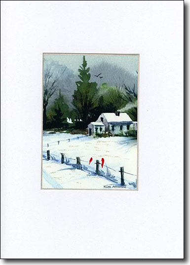 House in Snow with Cardinals image