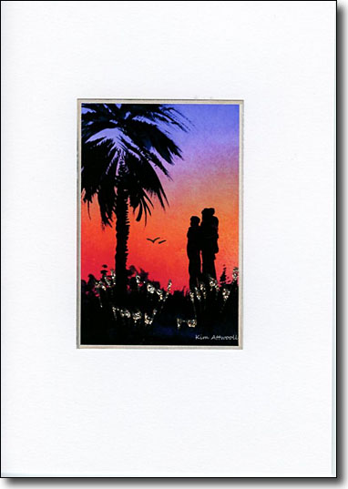 Palm Sunset Couple with Silver Grass